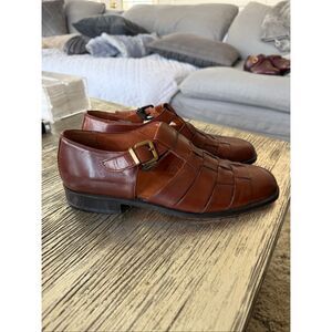 Nordstrom Omega Brown Leather Closed Weave Fishermans Sandals Loafers sz 9.5  EU